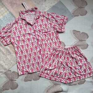 Roller Rabbit Playful Pink Monkey Satin-Look PJ Set